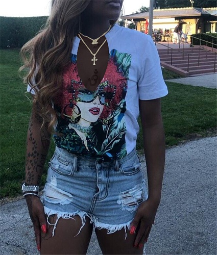 High Quality Print Short Sleeve Round Neck T shirt MDF-5322