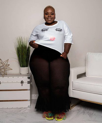 Plus Size Mesh See Through High Waist Flare Pants JLY-19386