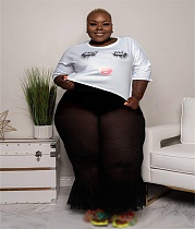 Plus Size Mesh See Through High Waist Flare Pants JLY-19386