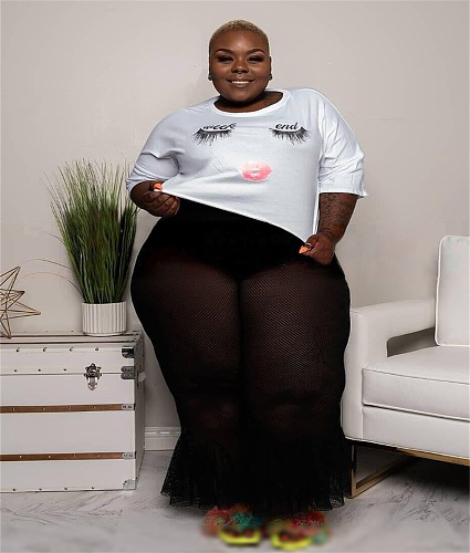 Plus Size Mesh See Through High Waist Flare Pants JLY-19386