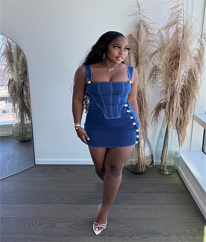 Irregular Denim Crop Top Bodycon Skirt Two Piece Sets BS-1314