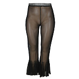 Plus Size Mesh See Through High Waist Flare Pants JLY-19386