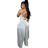 Open Back Ruched Crop Top Loose Pants 2 Piece Sets AIL-216