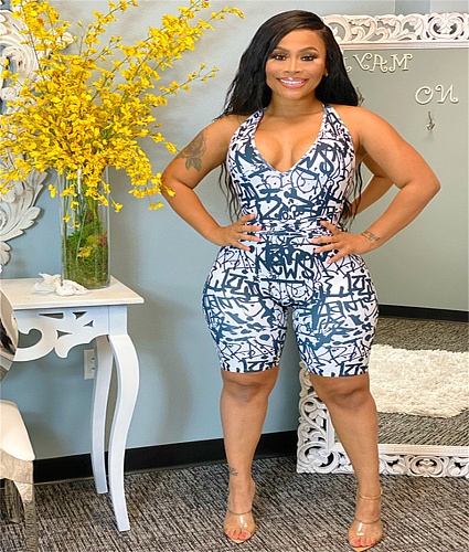 Deep V-neck Halter Backless Bodycon Rompers OY-6367
