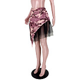 High Waist Camouflage Patchwork Irregular Mesh Skirts ASL-6582