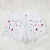Hot Sale Color Diamond Ripped Tassel Denim Shots SH-390317