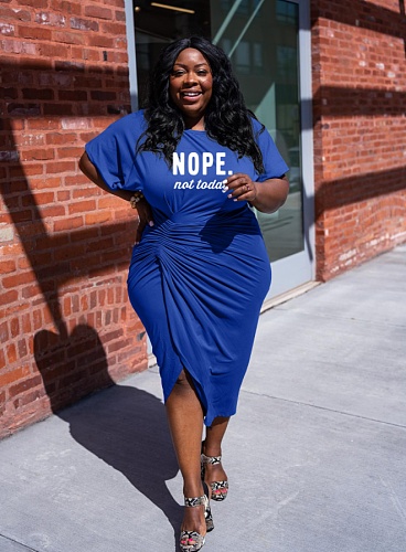 Short Sleeve Ruched Side Irregular Plus Size Dresses YS-818