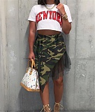 High Waist Camouflage Patchwork Irregular Mesh Skirts ASL-6582