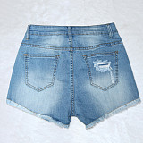 Hot Sale Color Diamond Ripped Tassel Denim Shots SH-390317