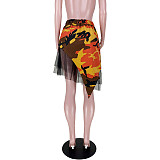 High Waist Camouflage Patchwork Irregular Mesh Skirts ASL-6582