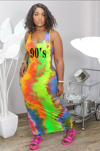 Tie Dye Printed Sleeveless Bodycon Tank Dresses WA-5022233