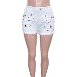 Hot Sale Color Diamond Ripped Tassel Denim Shots SH-390317