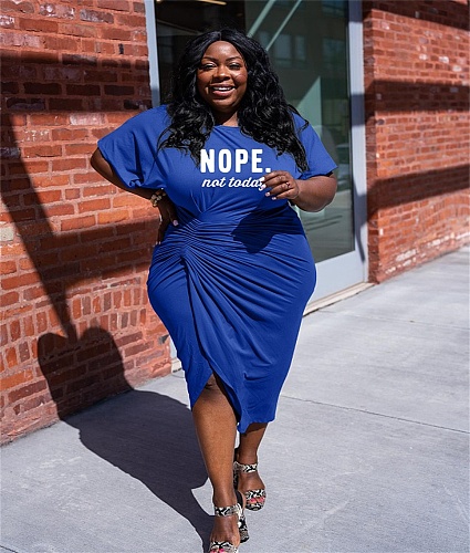 Short Sleeve Ruched Side Irregular Plus Size Dresses YS-818