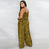 Leopard Spaghetti Strap Loose Plus Size Jumpsuits OSS-22405