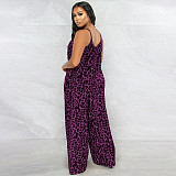 Leopard Spaghetti Strap Loose Plus Size Jumpsuits OSS-22405