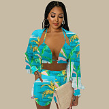 Beach Style Blouse Cardigan with Shorts 3 Piece Set WSY-5939