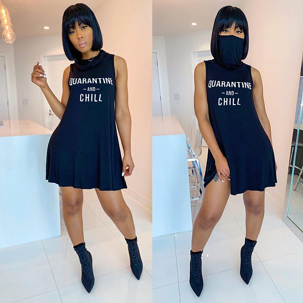 Sleeveless Mask Turtleneck Summer Casual Dress MEM-88286