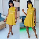 Sleeveless Mask Turtleneck Summer Casual Dress MEM-88286