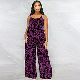 Leopard Spaghetti Strap Loose Plus Size Jumpsuits OSS-22405