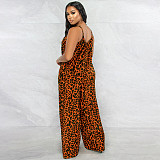 Leopard Spaghetti Strap Loose Plus Size Jumpsuits OSS-22405