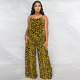 Leopard Spaghetti Strap Loose Plus Size Jumpsuits OSS-22405