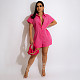 Loose Short Sleeve Turn Down Collar Button Rompers MEI-9269