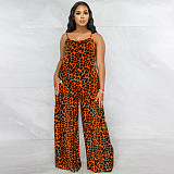 Leopard Spaghetti Strap Loose Plus Size Jumpsuits OSS-22405