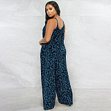 Leopard Spaghetti Strap Loose Plus Size Jumpsuits OSS-22405