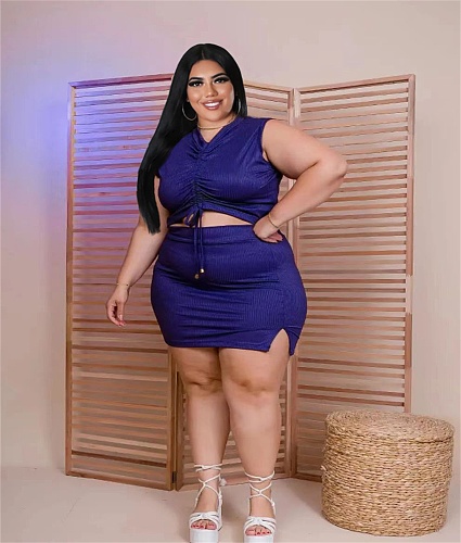 Plus Size Bandage Tank Crop Tops and Skirts Set PINH-13290
