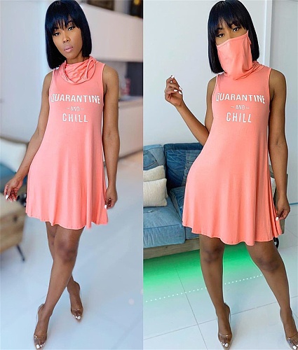 Sleeveless Mask Turtleneck Summer Casual Dress MEM-88286