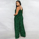 Leopard Spaghetti Strap Loose Plus Size Jumpsuits OSS-22405