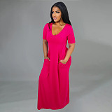 Simple Solid Short Sleeve Loose Casual Basic Dress HANI-088-1