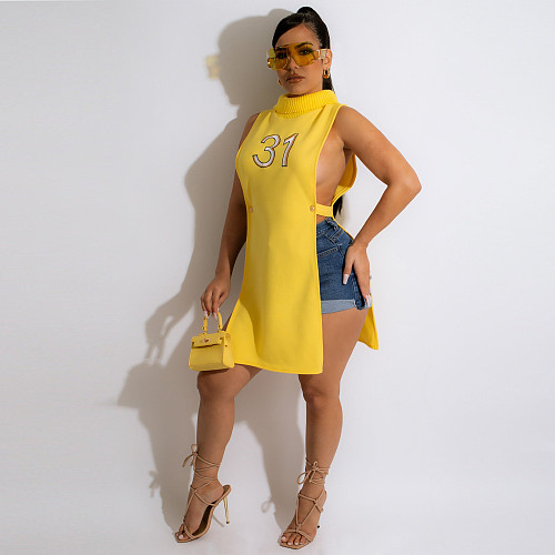 Sleeveless Turtleneck Side Split Cut Out Shirt Tops NY-7236
