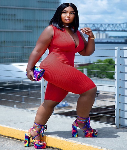 V Neck Sleeveless Bodycon Fitness Rompers FNN-8682