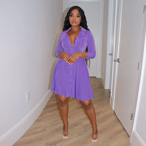 Velvet Long Sleeve Turn Down Collar A line Dresses YF-10185