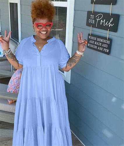5XL Short Sleeve Ankle Length Loose Pleated Dress WA-77482