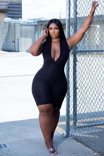 V Neck Sleeveless Bodycon Fitness Rompers FNN-8682