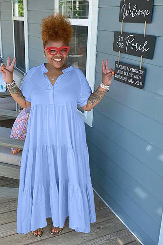 5XL Short Sleeve Ankle Length Loose Pleated Dress WA-77482