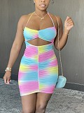 5XL Tie Dye Halter Backless Ruched Party Dress TB-5486