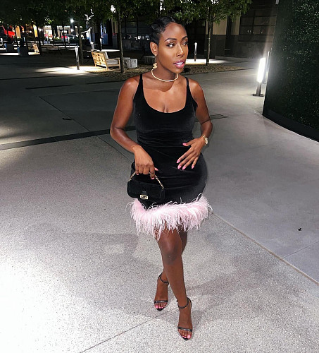 Solid Sleeveless Streetwear Feather Dress MTY-6628
