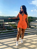 Zipper Corset Crop Top Skinny Shorts 2 Piece Sets OMY-81029