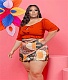 Off Shoulder Crop Top Tropical Print Skirt Plus Size Sets PINH-13291