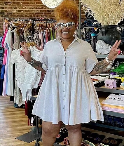 Single Breasted Shirt Loose Casual Plus Size Dress WA-77481