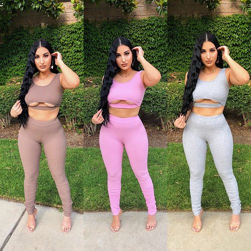 Fitness Cut Out Crop Top and Leggings Tracksuits ZAND-31108