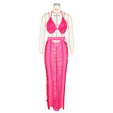 Beach Swimsuit Halter Bra Crop Top and Maxi Skirt Sets ZS-0484