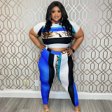 Plus Size Short Sleeve Crop Tops Pants Two Piece Set JLY-19401