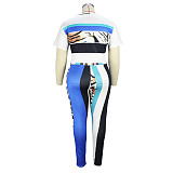 Plus Size Short Sleeve Crop Tops Pants Two Piece Set JLY-19401