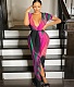 Tie Dye Print Deep V-neck with Sashes Maxi Dress TE-4453