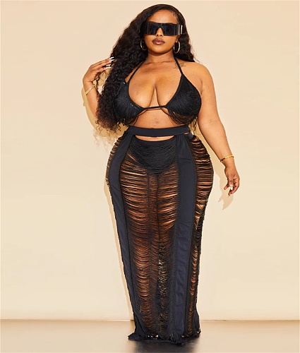 Beach Swimsuit Halter Bra Crop Top and Maxi Skirt Sets ZS-0484