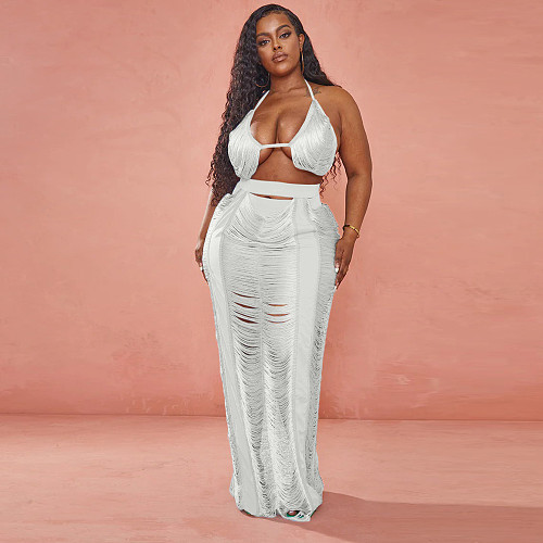 Beach Swimsuit Halter Bra Crop Top and Maxi Skirt Sets ZS-0484